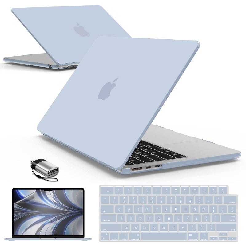 آي بينزر IBenzer متوافق مع 2025 2024 2023 2022 MacBook Air 13 بوصة حافظة M4 A3240 M3 A3113 M2 A2681 حافظة صلبة وغطاء لوحة مفاتيح وشاشة فيلم ونوع C لجهاز Mac Air 13.6 Sierra Blue AT13-KK-SIBL+2TC - Image 1